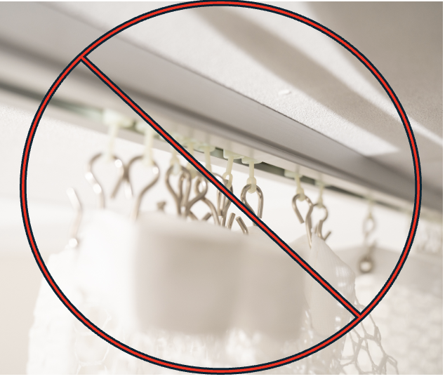 Traditional curtain hooks crossed out