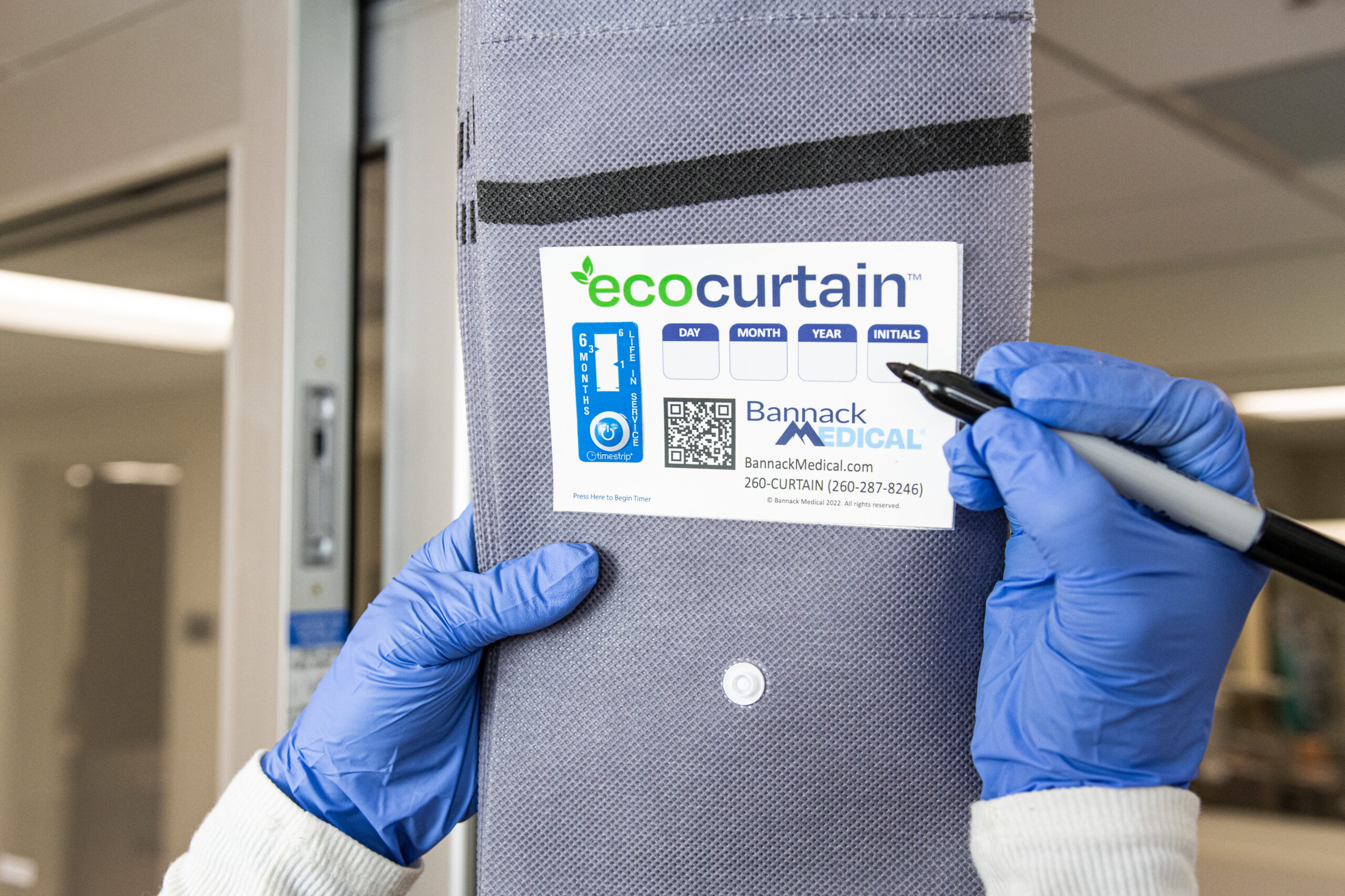 EcoCurtain tracking label being dated
